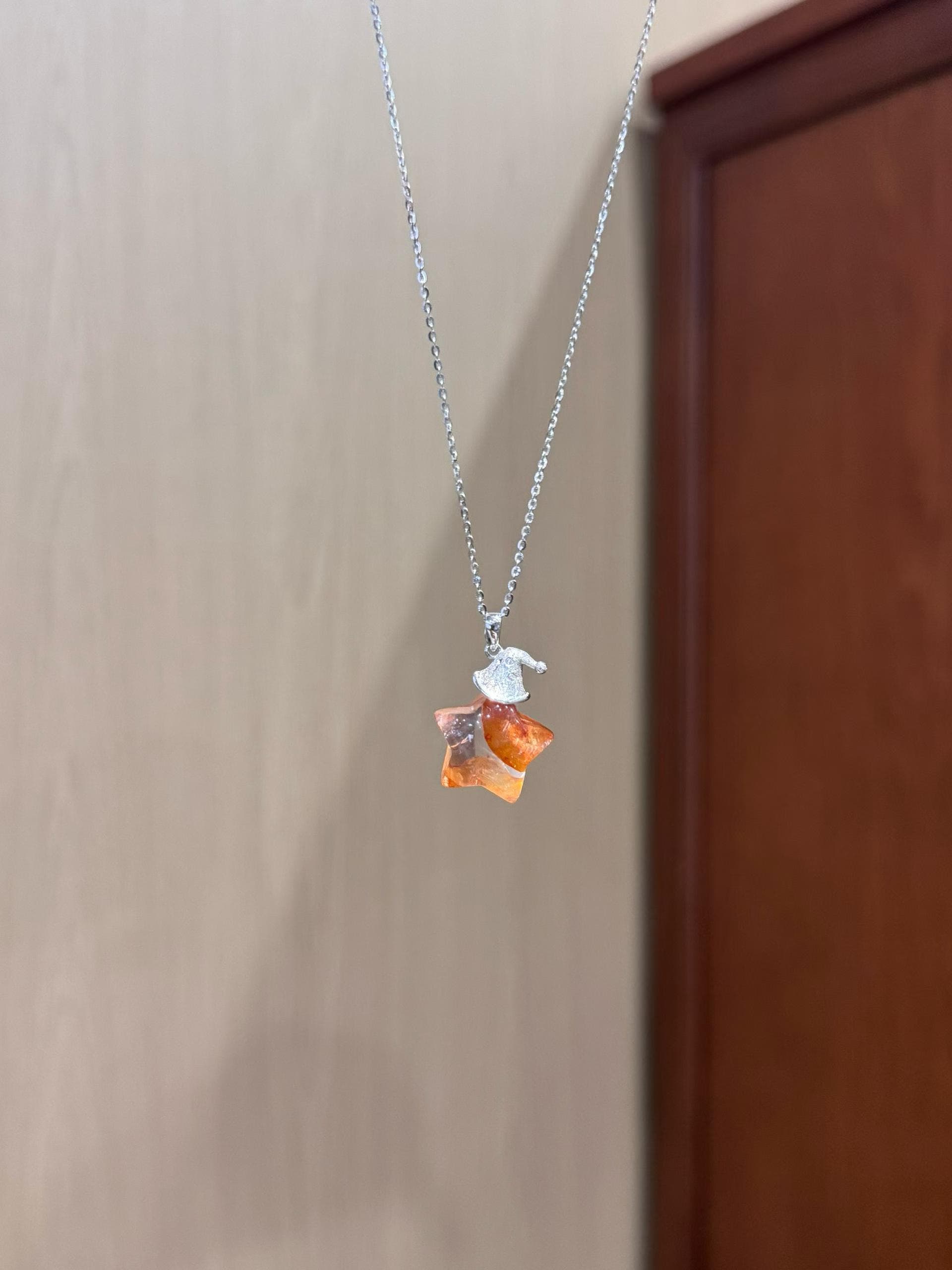 Red Phantom Quartz Star Necklace with Sterling Silver Chain, Hand-Carved Celestial Pendant - Image 1