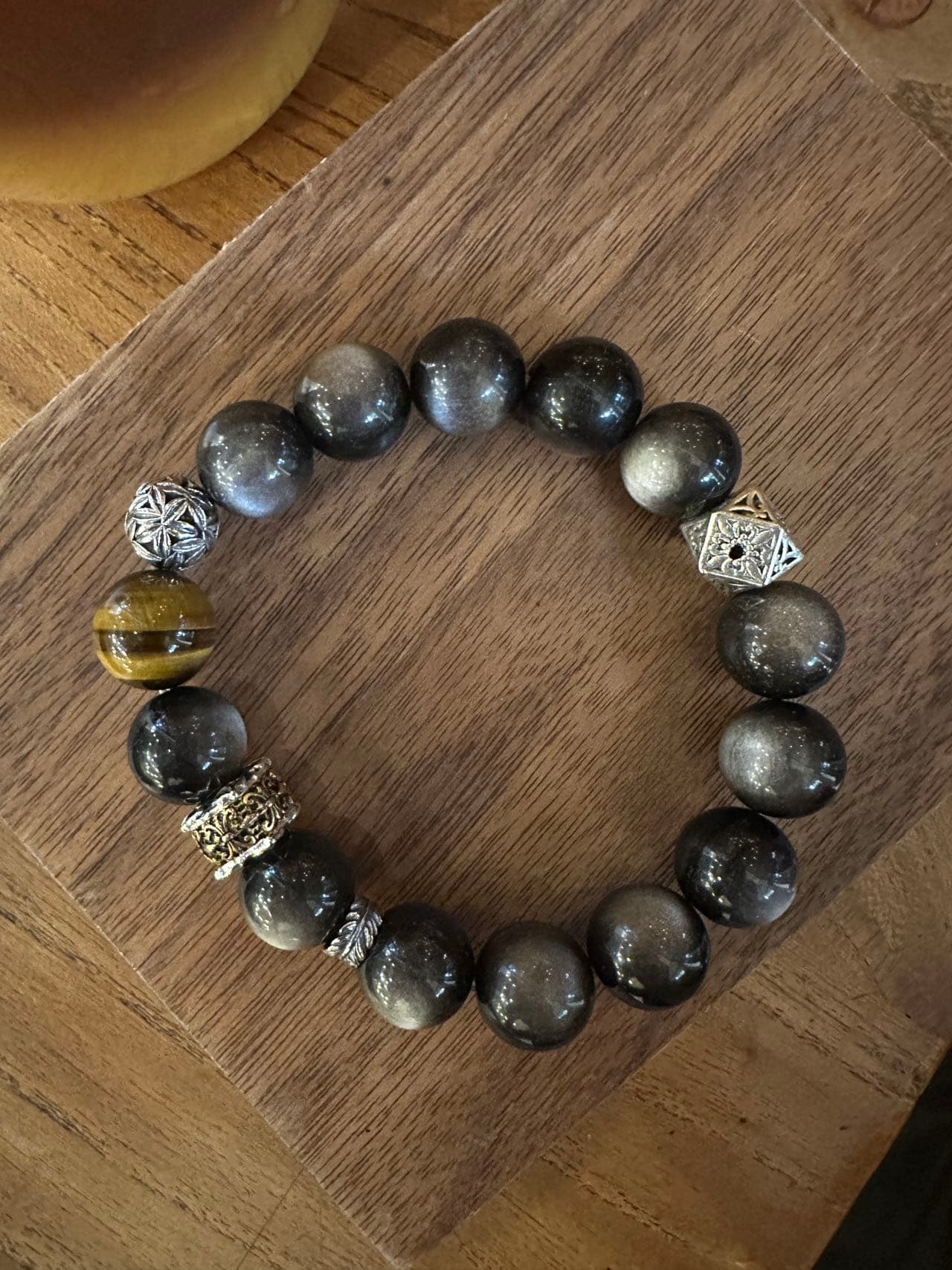Silver Sheen Obsidian Bracelet Tiger Eye 925 Sterling Silver Protection Crystal Jewelry for Lover - Image 1