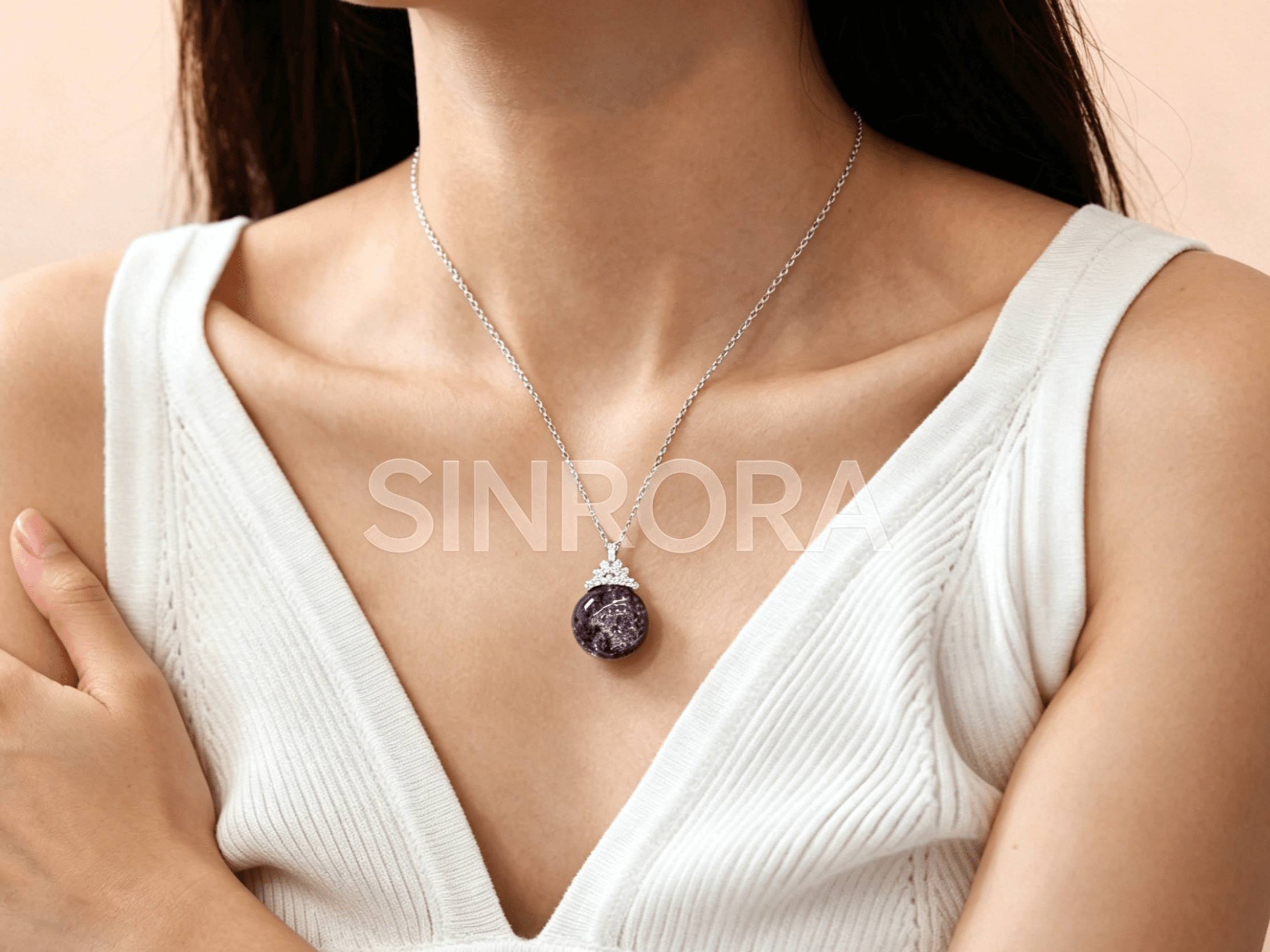 Red Phantom Quartz Necklace, Round Crystal Pendant, Sterling Silver, Handmade Grounding Jewelry Gift Her - Image 1