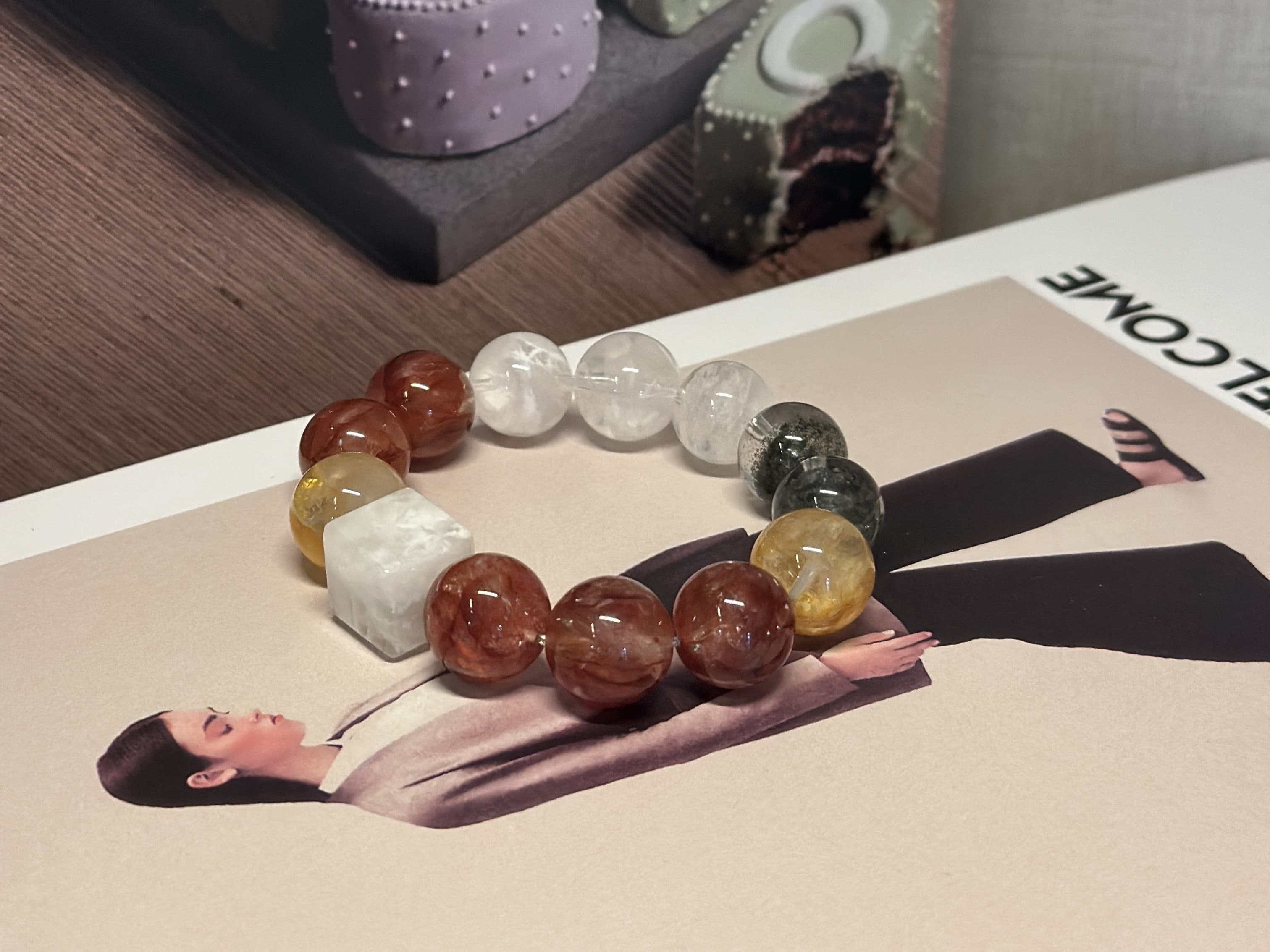 Red Ghost Yellow Phantom Green Phantom Clear Quartz Beaded Stretch Bracelet Gift for Women - Image 1