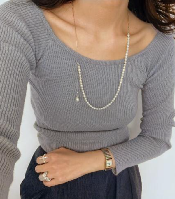 Sinrora Y-Shaped Necklace Baroque Freshwater Pearl Pendant Lariat Chain Gold Link Drop Long Charm Necklace Jewelry for Women - Image 3