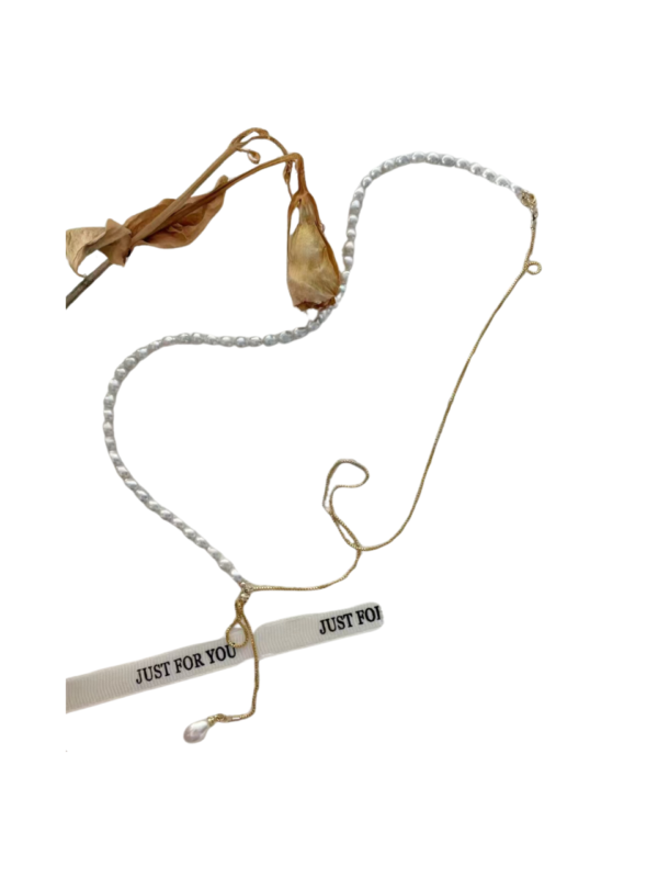 Sinrora Y-Shaped Necklace Baroque Freshwater Pearl Pendant Lariat Chain Gold Link Drop Long Charm Necklace Jewelry for Women